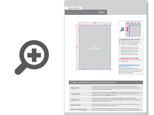 Product Bild multiloft-flyer_din_a7_hoch_(7_4_cm_x_10_5_cm)_mit_beidseitiger_softfeel-folie_und_einseitig_partieller_uv-lackierung__4_4_farbig_(beidseitiger_druck)
